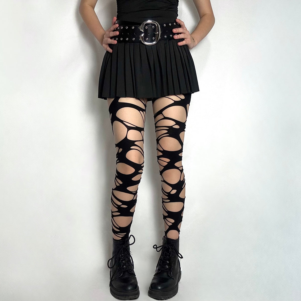 Black Shredded Cutout Tights