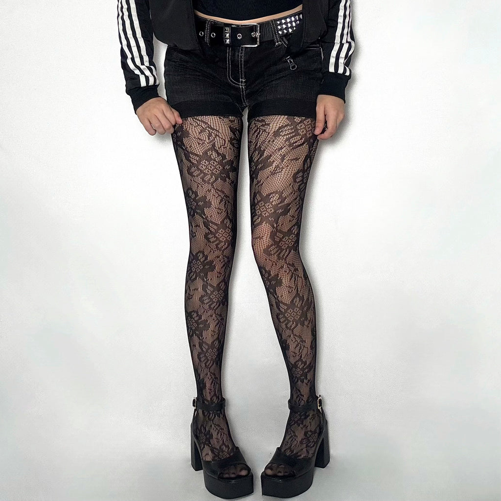 Black Floral Lace Tights