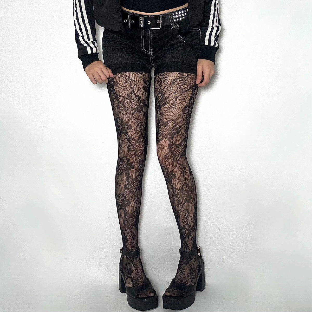 Black Floral Lace Tights