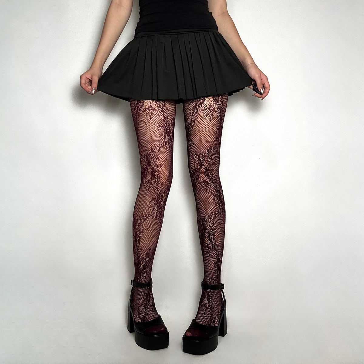 Burgundy Floral Lace Tights