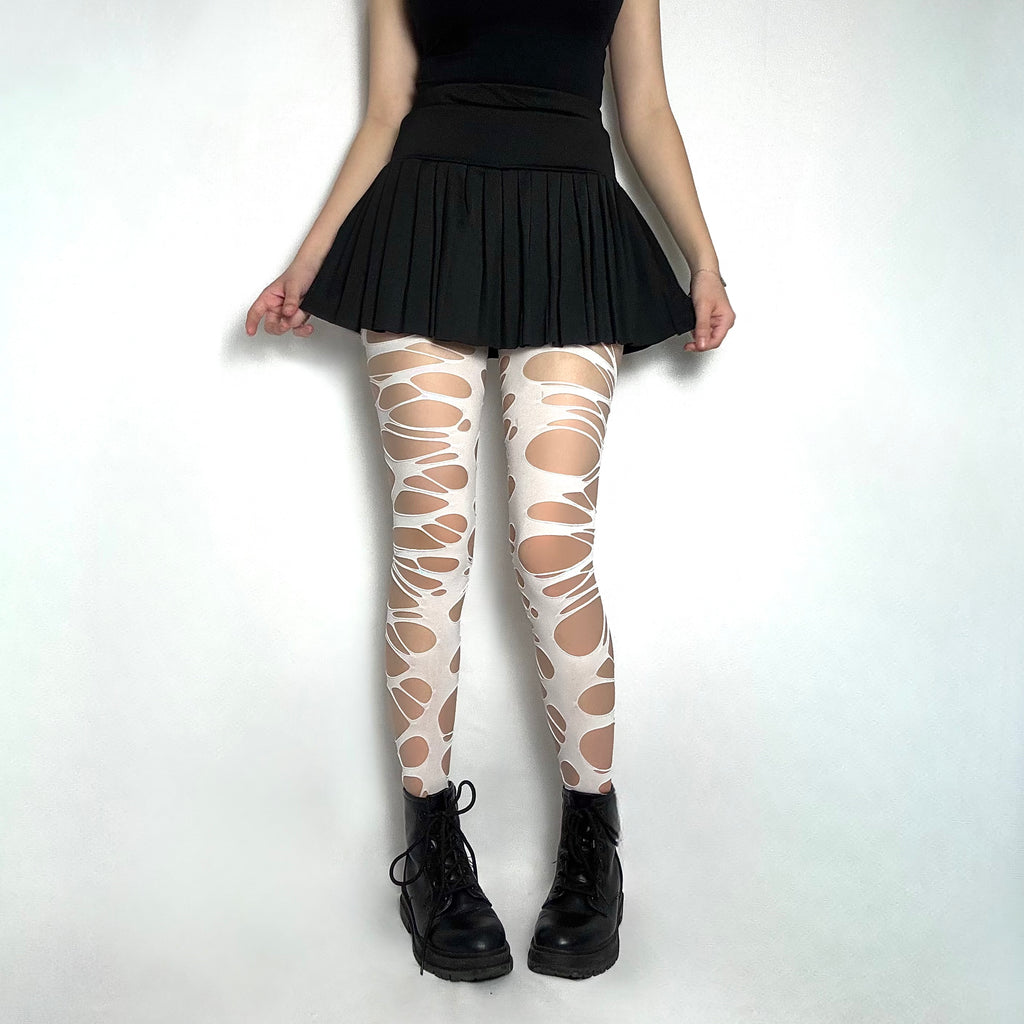 White Shredded Cutout Tights