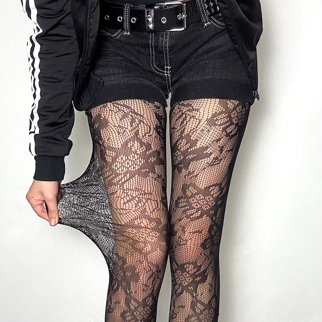 Black Floral Lace Tights
