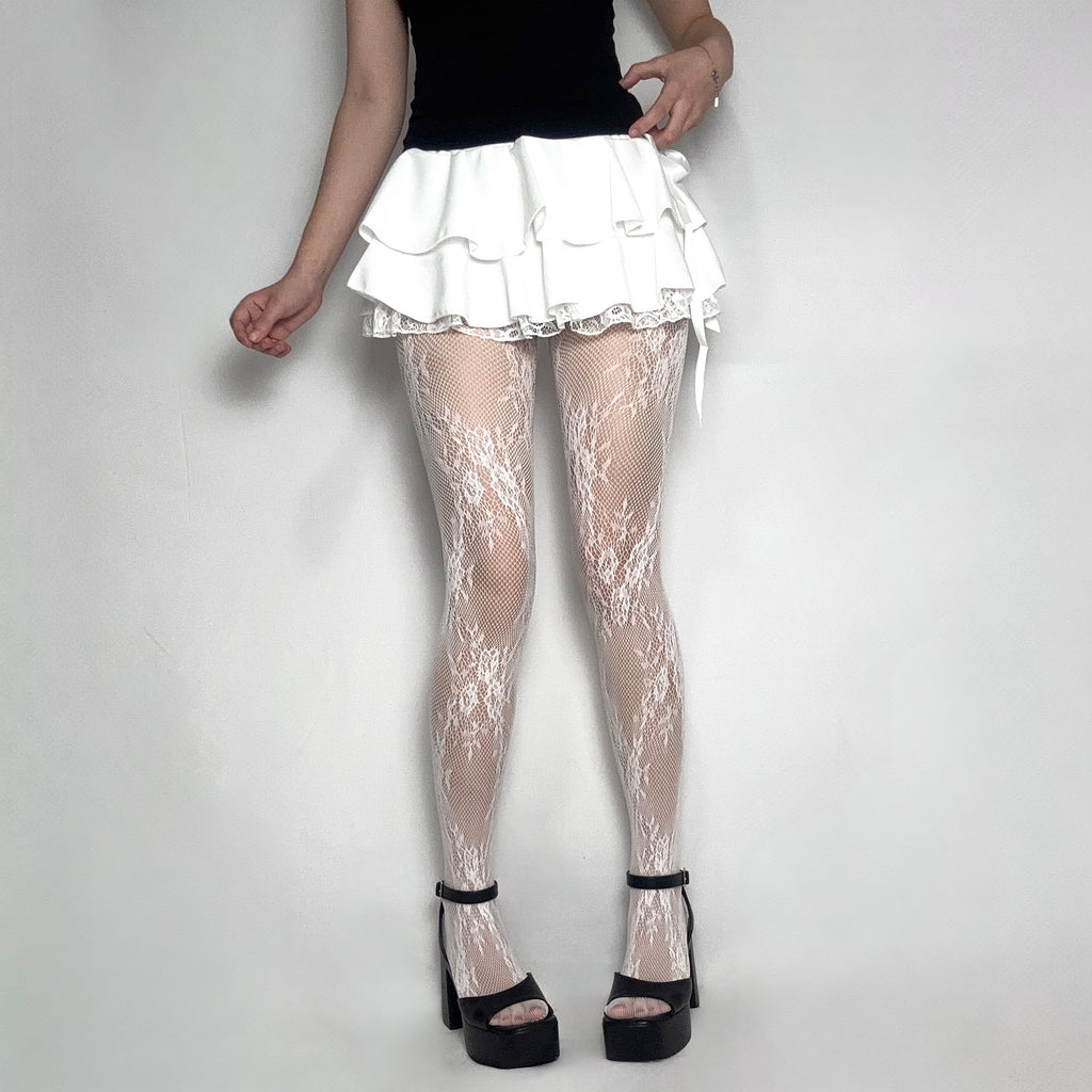 White Floral Lace Tights