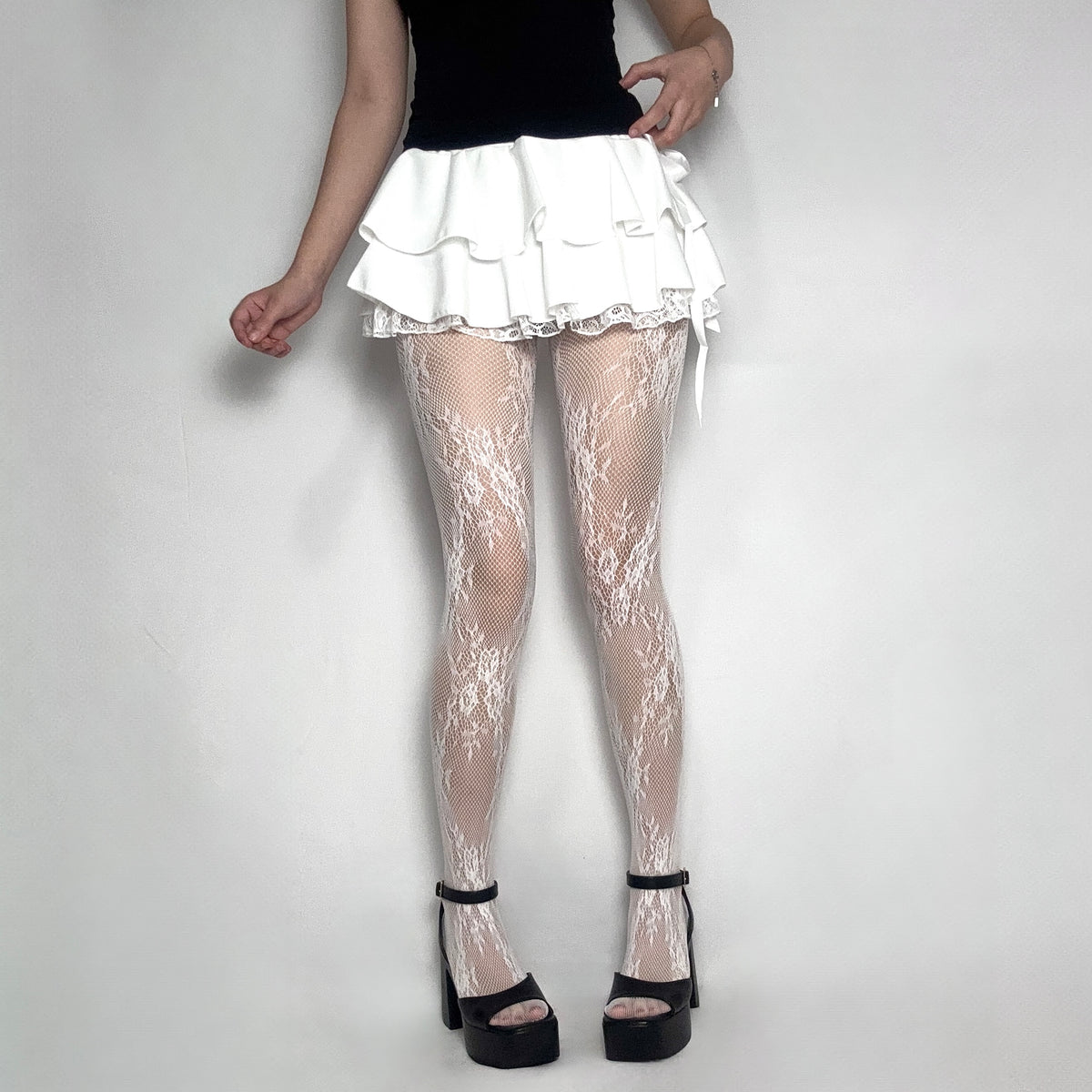 White Floral Lace Tights