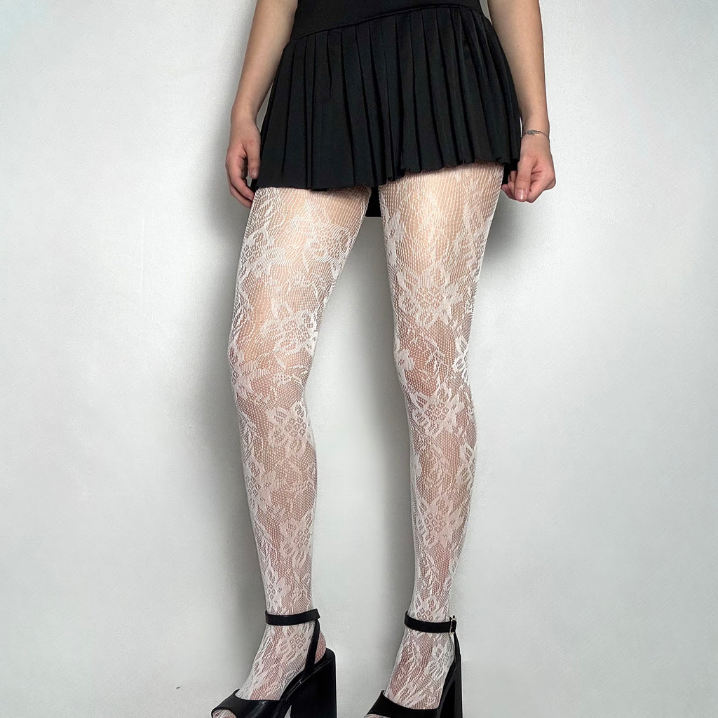 White Floral Lace Tights