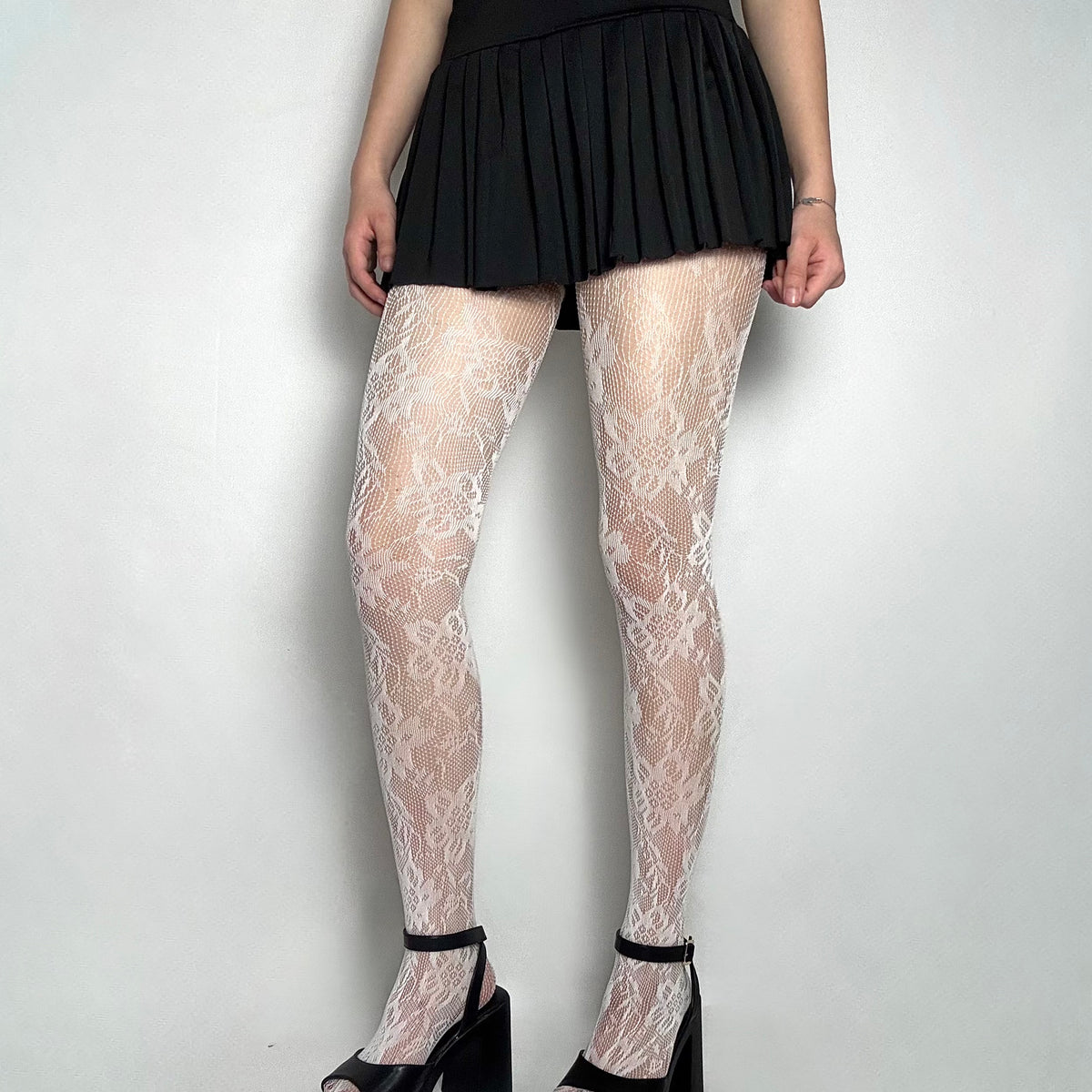 White Floral Lace Tights