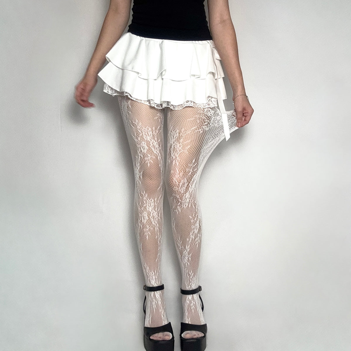 White Floral Lace Tights