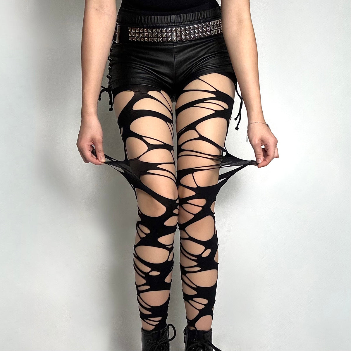 Black Shredded Cutout Tights