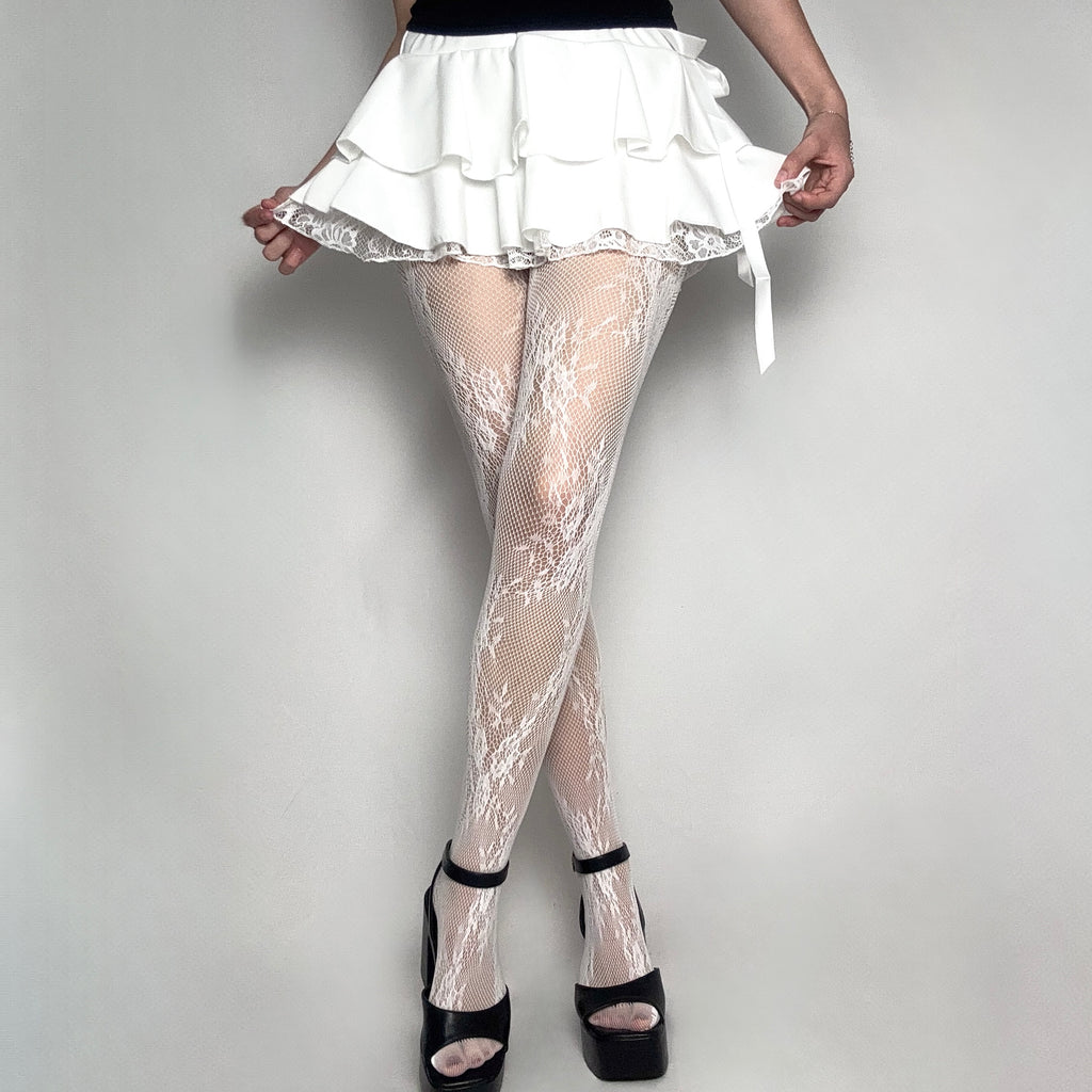 White Floral Lace Tights
