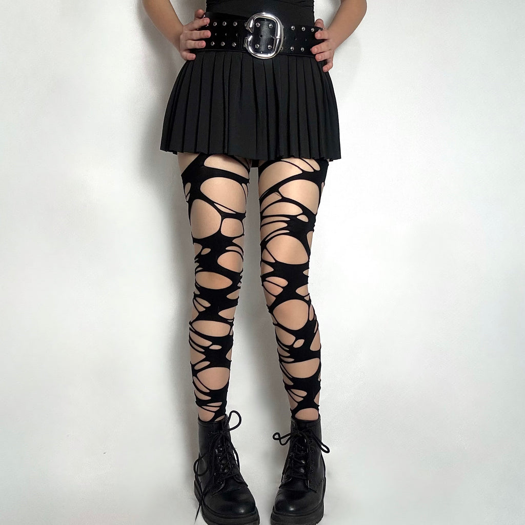 Black Shredded Cutout Tights