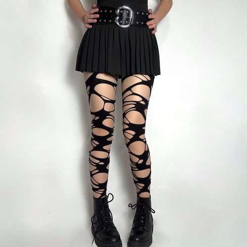 Black Shredded Cutout Tights