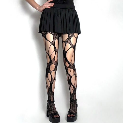 Black Distressed Lace Tights