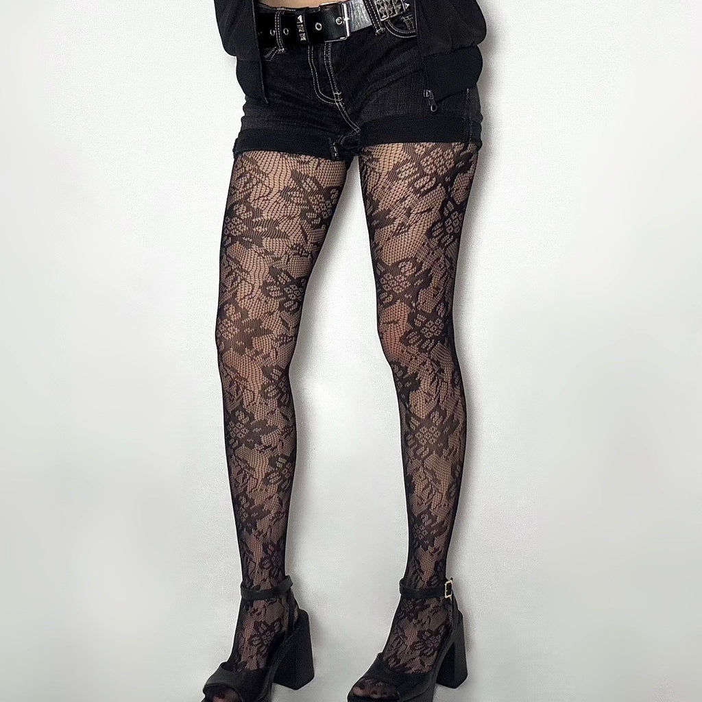 Black Floral Lace Tights