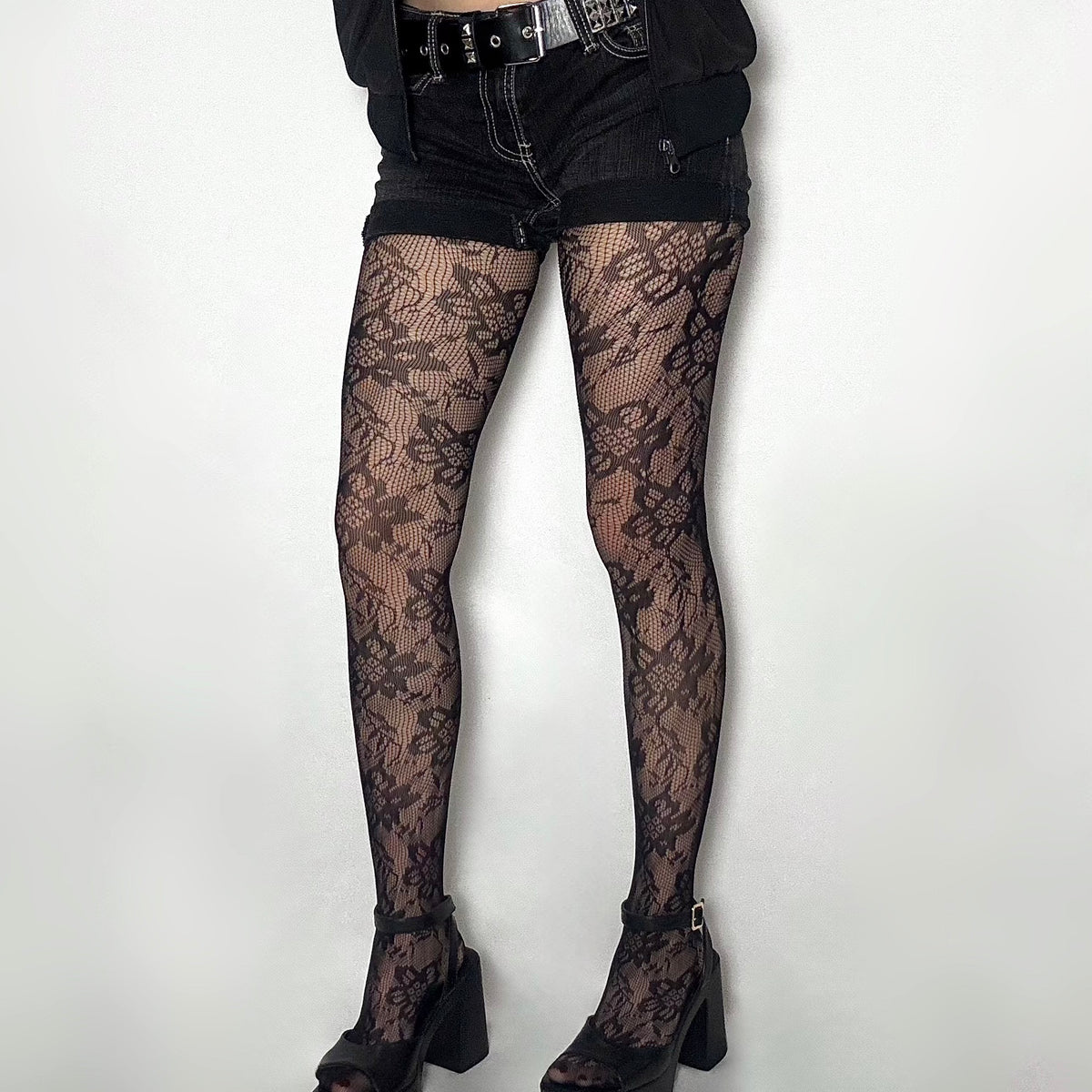 Black Floral Lace Tights