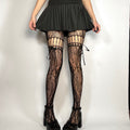 Black Lace Tights with Removable Ribbon