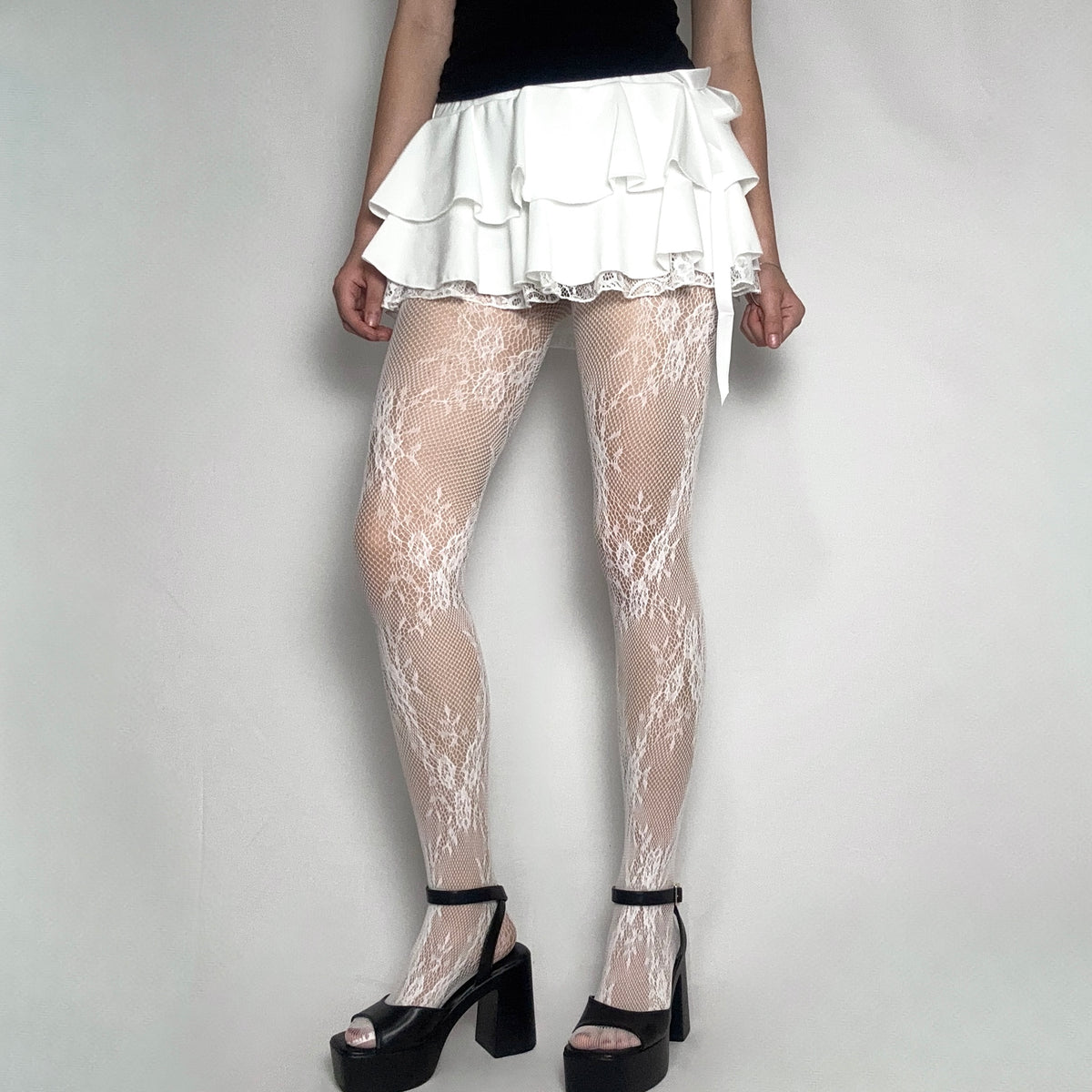 White Floral Lace Tights
