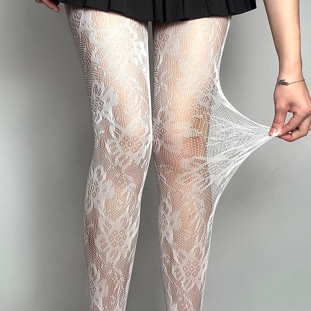 White Floral Lace Tights