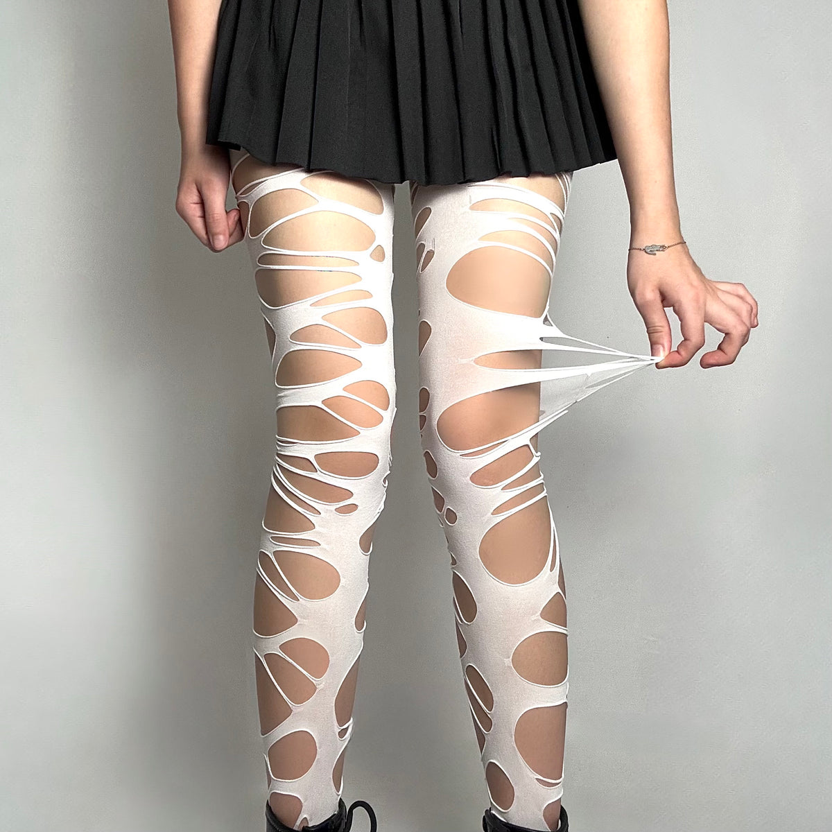 White Shredded Cutout Tights